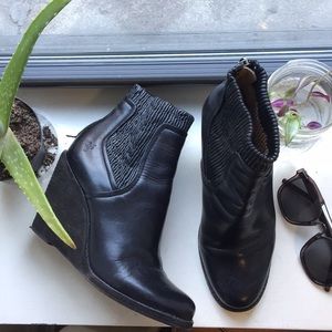 FRYE leather stacked wedge booties